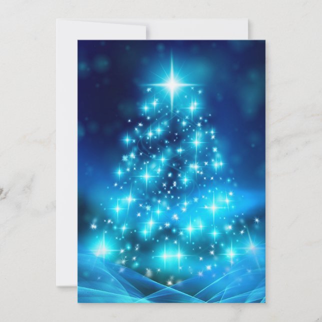Modern Electric Blue Christmas Tree Holiday Card (Front)