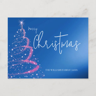 Modern Electric Blue Christmas Tree Postcard