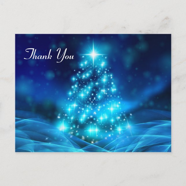 Modern Electric Blue Christmas Tree Thank You Postcard (Front)