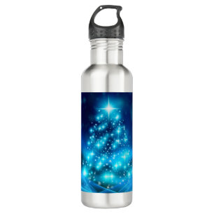Modern Electric Blue Christmas Tree with Lights 710 Ml Water Bottle