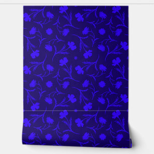 Modern Electric Blue Floral Liberty Pattern Navy Wallpaper