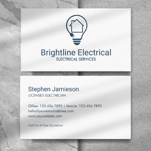 Modern Electrical Contractor Black White Minimal Business Card