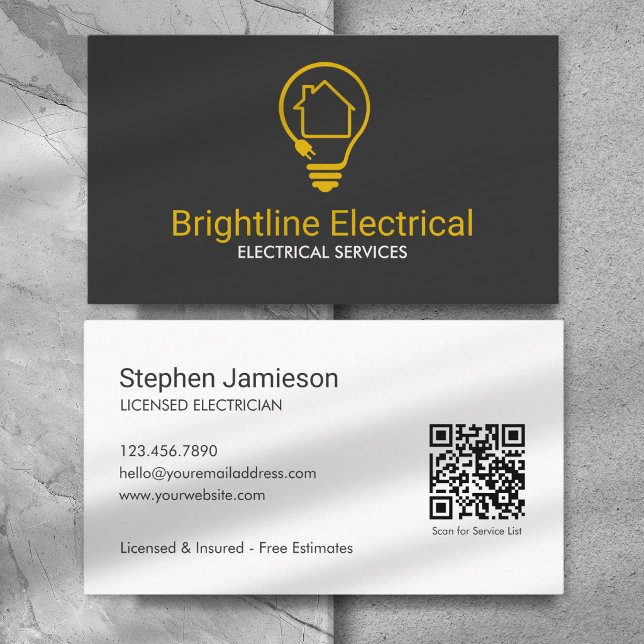 Modern Electrical Contractor QR Code  Business Card (Creator Uploaded)