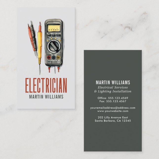 Modern Electrical Services Watercolor Wires Business Card (Front/Back)