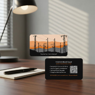 Modern Electrician Business Card with Power Lines