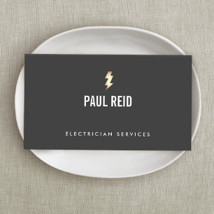 Modern Electrician Gold Lightning Bolt Logo Black Business Card