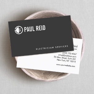 Modern Electrician Logo Black Business Card