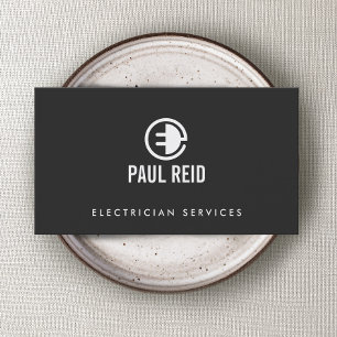 Modern Electrician Logo Grey Business Card