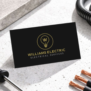 Modern Electrician Logo Monogram Black Business Card