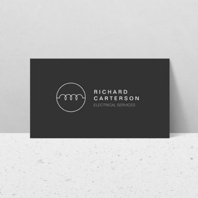 MODERN ELECTRICIAN LOGO on DK GRAY II Business Card (Creator Uploaded)