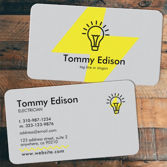 Modern Electrician Minimalist Grey Business Card (Creator Uploaded)