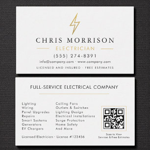 Modern Electrician Minimalist White Gold QR Code Business Card