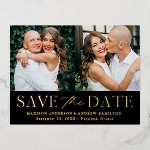 Modern Elegance 2 Photo Wedding Save the Date Foil Invitation Postcard