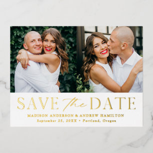 Modern Elegance 2 Photo Wedding Save the Date Foil Invitation Postcard