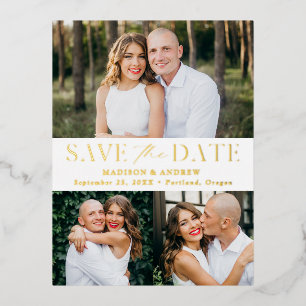 Modern Elegance 3 Photo Wedding Save the Date Foil Invitation Postcard