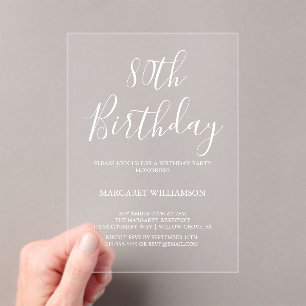 Modern Elegance 80th Birthday Acrylic Invitations