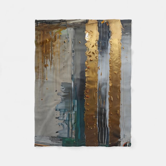Modern Elegance Abstract Gold Fleece Blanket (Front)
