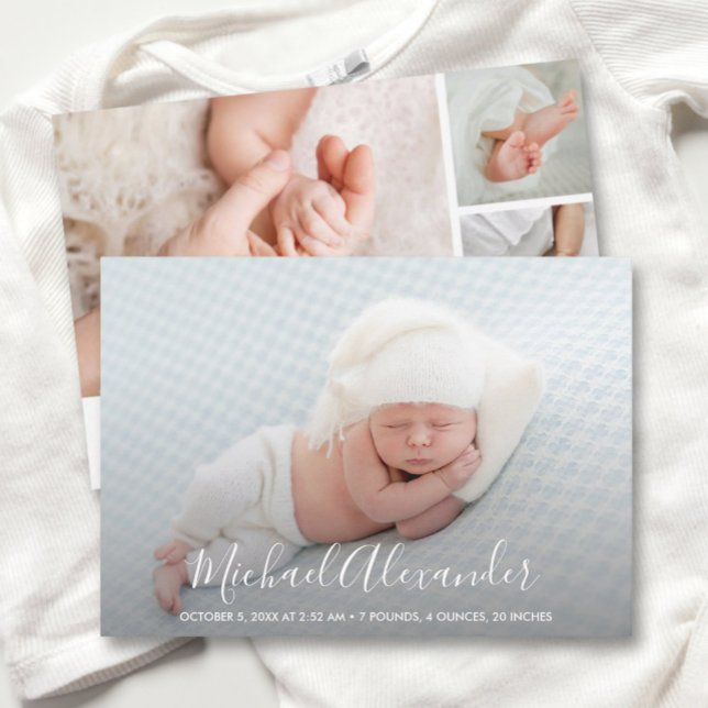Modern Elegance Baby Boy Photo Birth Announcement (Creator Uploaded)