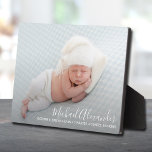 Modern Elegance Baby Boy Photo Birth Announcement Plaque<br><div class="desc">Elegantly sweet plaque features your favourite newborn photo in full bleed,  your baby 's name and birth stats in white chic lettering. **The Live Design Service can help you with your design layout if needed. MATCHING items in our store.</div>