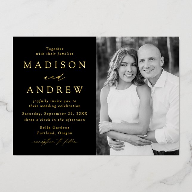 Modern Elegance Black and Gold Photo Wedding (Front)