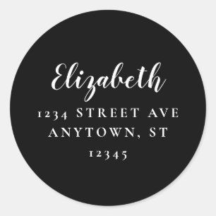 Modern Elegance Black and White Return Address Classic Round Sticker