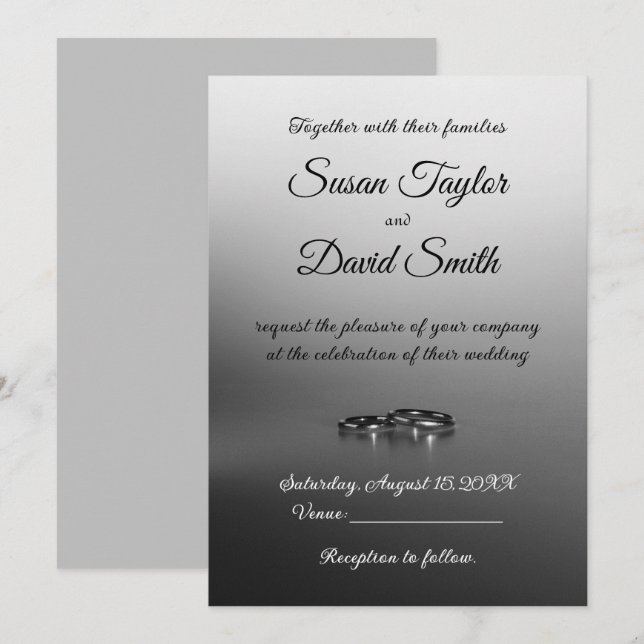 Modern Elegance: Black-White-Gray Wedding Card (Front/Back)