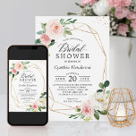 Modern Elegance Blush Pink Floral Bridal Shower Invitation<br><div class="desc">Make your bridal shower an elegant affair with this beautiful blush floral and gold geometric invitation. The simple yet sophisticated design features a stunning bouquet of flowers paired with a geometric border, creating a perfect balance of classic and modern styles. With Zazzle's design tool, you can customize this template to...</div>