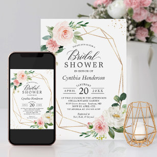 Modern Elegance Blush Pink Floral Bridal Shower Invitation