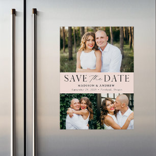 Modern Elegance Blush Three Photo Save the Date Magnetic Invitation