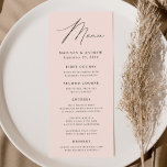 Modern Elegance Blush Wedding Menu<br><div class="desc">Simple and elegant wedding menu featuring "Menu" displayed in a modern black script with a blush background or colour of your choice. Personalise the blush pink wedding menu by adding your names,  wedding date,  and menu information. Designed to coordinate with our Modern Elegance wedding collection.</div>
