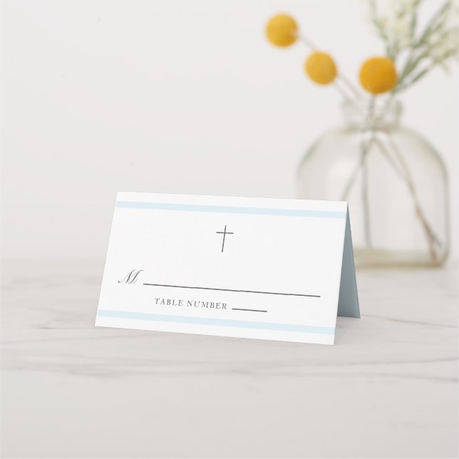 Modern Elegance Boys Baptism Place Card (Front)