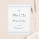 Modern Elegance Boys Baptism Thank You Card<br><div class="desc">The simple stripe baptism thank you card is modern and clean featuring soft blue stripes and a cross. Grey customisable type allows you to change all of the information on the card to your liking. Perfect for a little boy's baptism.</div>