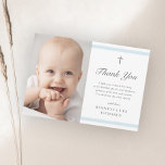 Modern Elegance Boys Baptism Thank You Card<br><div class="desc">The classic stripe baptism thank you card is modern and clean featuring soft blue stripes and a cross with photo. Grey customizable type allows you to change all of the information on the card to your liking. Perfect for a little boy's baptism.</div>