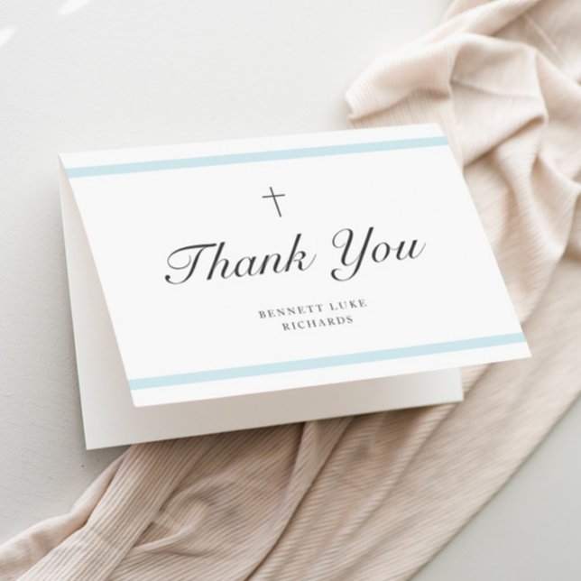 Modern Elegance Boys Baptism  Thank You Card (Boys photo baptism thank you card.)