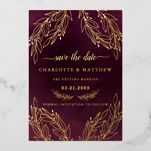 Modern Elegance Burgundy Save The Date (Front)