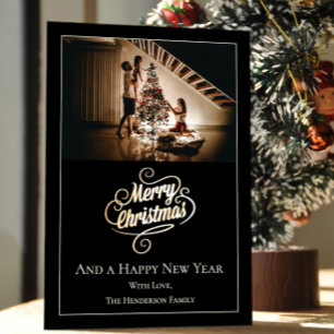 Modern Elegance Christmas Photo Black Holiday Card