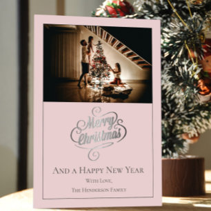 Modern Elegance Christmas Photo Pink Holiday Card