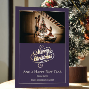 Modern Elegance Christmas Photo   Purple Holiday Card