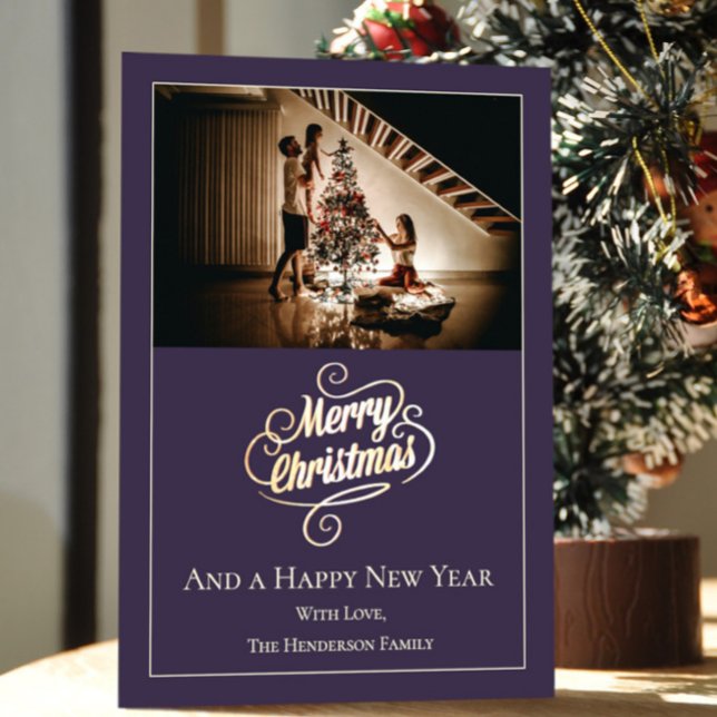Modern Elegance Christmas Photo | Purple Holiday Card (Purple Modern Elegance Christmas Photo Holiday Card)