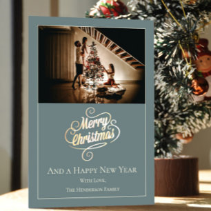 Modern Elegance Christmas Photo   Teal Holiday Card