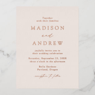 Modern Elegance Cream and Rose Gold Wedding Foil Invitation Postcard