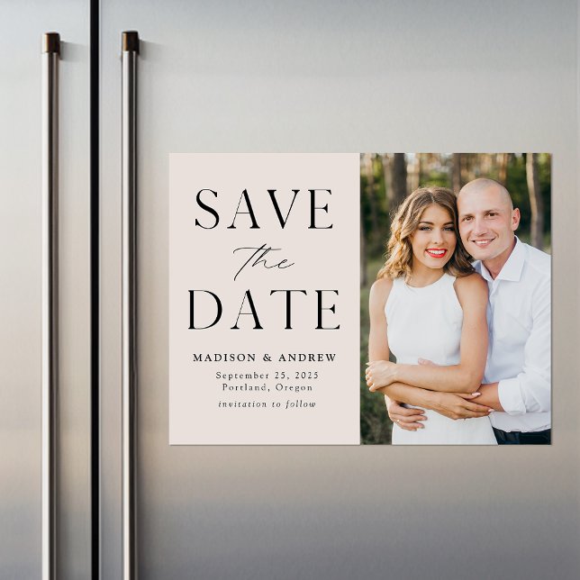 Modern Elegance Cream Photo Save the Date Magnetic Invitation (Creator Uploaded)