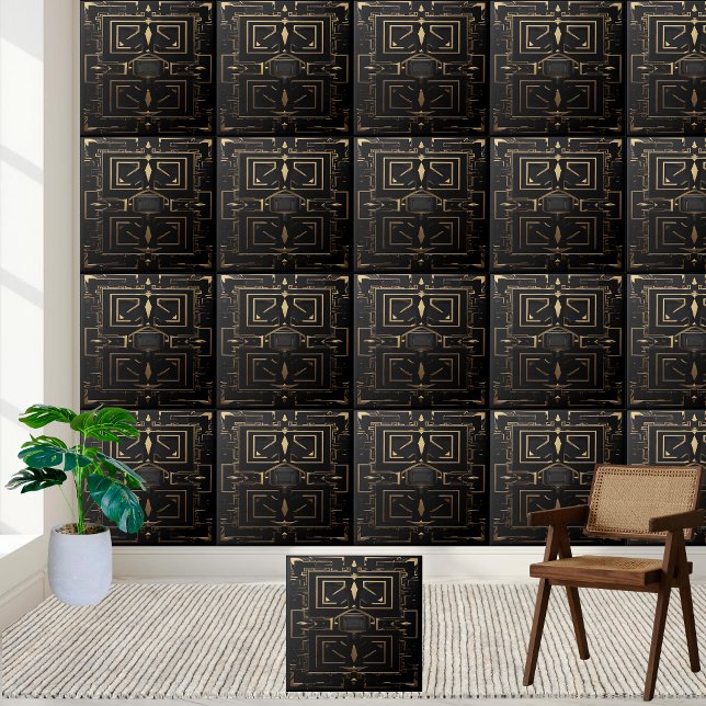 Modern Elegance Dark Black Gold Accent Greek  Tile (Creator Uploaded)