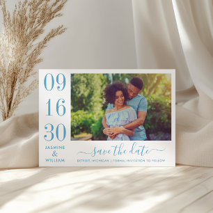 Modern Elegance Dusty Blue Wedding Photo Save The Date