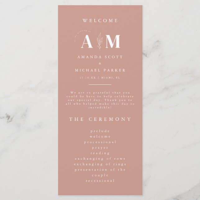 Modern Elegance Dusty Rose Wedding Programme (Front)