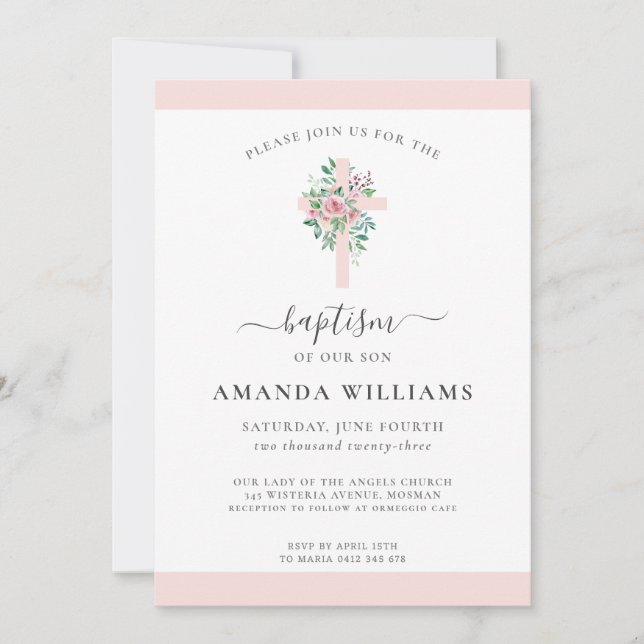 Modern Elegance Girls Baptism Invitation (Front)