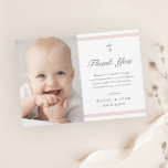 Modern Elegance Girls Baptism Thank You Card<br><div class="desc">Modern Elegance Girls Baptism thank you card is modern and clean featuring soft pink stripes and a cross with photo. Grey customisable type allows you to change all of the information on the card to your liking. Perfect for a little girls baptism.</div>
