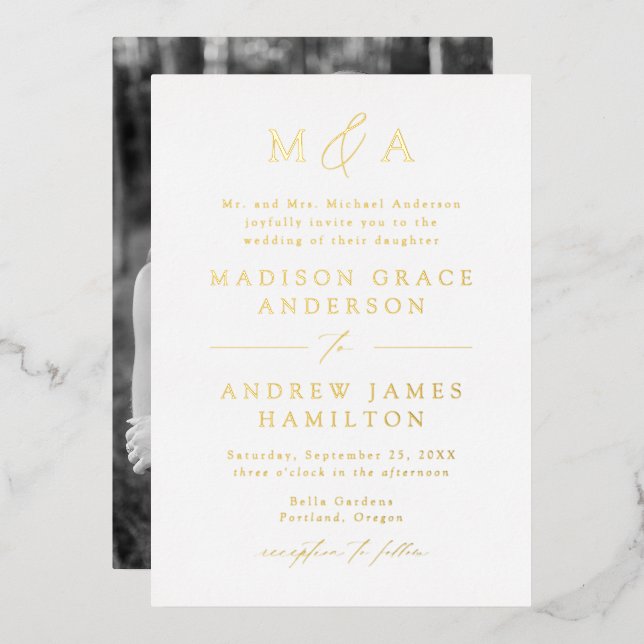 Modern Elegance Gold Monogram Photo Wedding (Front/Back)