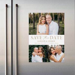 Modern Elegance Gold Three Photo Save the Date Magnetic Invitation