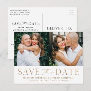 Modern Elegance Gold Two Photo Save the Date Announcement Postcard